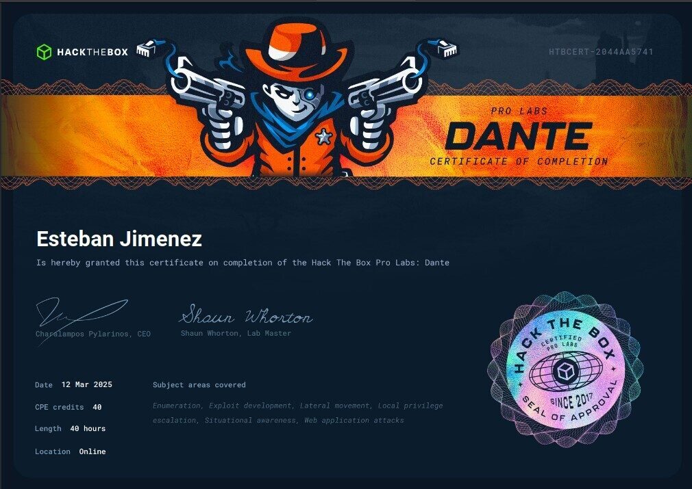 Dante Pro Lab Certified